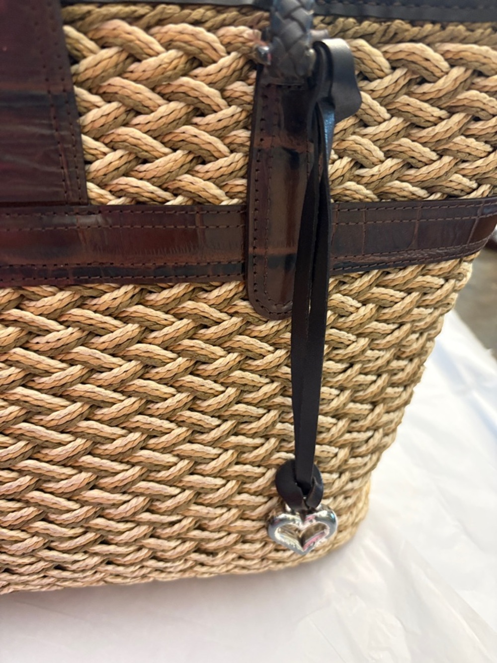 Brighton Natural Raffia & Leather Tote Handbag Purse Pocketbook EUC - Picture 15 of 16